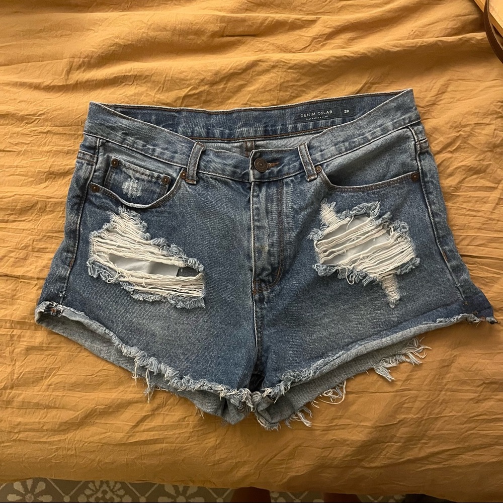 Denim CoLAB distressed jean shorts